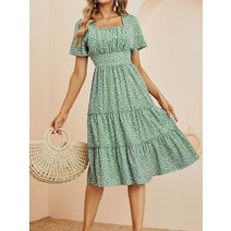 여성 여름 러브 패턴 도트 프린트 sundress 캐주얼 반팔 스퀘어 롱 원피스 34