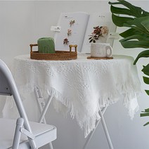 냉장고 덮개 데일리 식탁보 테슬 원형 사각 협탁보, 태슬 사각 식탁보_헤링본 화이트 90x90
