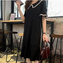 원피스 카라넥 레이스자수일자핏 밑단 프릴 여리핏