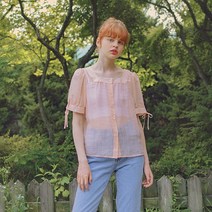하케쉬 Macaron Check Blouse Peach Pink