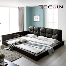 세진침대 머핀 LED 수납 오픈형 패밀리침대+솔리드본넬 매트리스, 머핀 오픈패밀리침대+솔리드본넬(블랙)