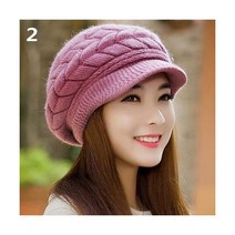 여성 겨울 솔리드 컬러 따뜻한 니트 헐렁한 베레모 비니 모자 슬러치 스키 100935, Pink Purple