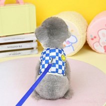 애완 동물 조끼 봄여름 강아지 패션 격자 무늬 하네스 작은 개 귀여운 만화 가디건 고양이 귀여운 디자이너 옷 치와와 몰타, blue rope+L