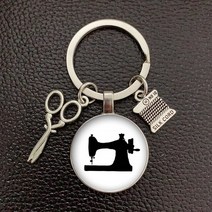 옛날재봉틀 미니재봉틀 가정용재봉틀 빈티지 창조적인 판매 바느질 보석 재단사 예술 펜던트 유리 키 체인 재봉틀 나는 여자 선물 사랑, Silver