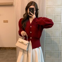 봄날의꽃 금장버튼 니트 가디건
