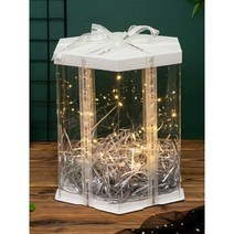 선물 상자 육각형 접이식 투명박스 램프 리본 포장, 길이 22x 너비 22x 높이 29.5cm 흰색