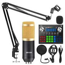 노래방 마이크 무선 bm 800 n1 사운드 카드 키트 bm800 콘덴서 전화 컴퓨터 노래 게임 스튜디오 녹음, 골드 키트 c