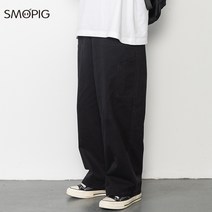 SMOPIG 와이드 팬츠 순면으로 만든 두툼하다 내마모성 남녀 공용 널찍하다 카고바지