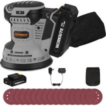 WORKSITE 20V MAX 무선 랜덤 오비탈 샌더 5인치 가변 속도 오비탈 핸드 샌더 w/2.0A 배터리 충전기 집진기 및 30개 샌딩 디스크 회색, 궤도 샌더