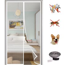 프리미엄 모기장 방충망 커튼 현관모기장 방문 모기장, 하얀색