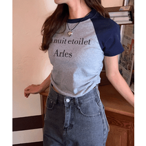 [y2k/허리잘록핏~]하이틴 배색 나그랑 스트링 크롭 반팔티