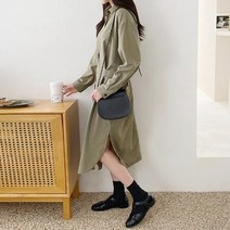 캐주얼 나일론 옆트임 셔츠 긴팔 맥시원피스 (4color)