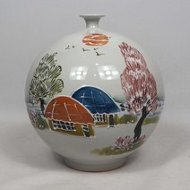 우리도예 국산 여주도자기화병 (상세설명사이즈확인), 백자색채산수화행꼬항아리03