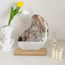 비대칭거울 사진거울 탁상용 조약돌 세우는거울 화장대 오브제 프렌치 스탠드미러 받침대, 솜사탕