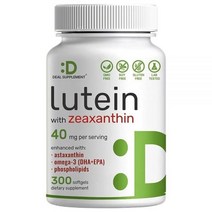 DEAL SUPPLEMENT 루테인 및 제아잔틴 보충제 1회 제공량당 40mg 소프트젤 300개 - 아스타잔틴 오메가-3 인지질 플러스 필수 눈 비타민 시력 건강 지원 GMO 프리