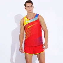 러닝복 마라톤복 남녀공용 러닝 세트 마라톤 조깅 수트 조끼 및 반바지 체육관 레이싱 키트 트랙 필드 의류 커스텀 이름, L, Men Red Thanks