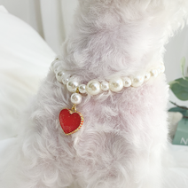 데댕 강아지 고양이 수제 고급 진주목걸이, 레드
