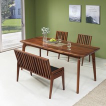 헤즈로 가구 레스토 I 트럼버시 원목 우드슬랩 테이블 4인용 식탁세트 WTSW4, (4인세트) 1400x800mm, 접의식 원목 벤치 + 접의식 원목 벤치