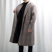 제이에프앤씨 오버핏 롱 글렌체크 울 싱글 코트