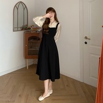 여성 헵번 허리 조임 긴팔 A라인 원피스 봄 가을 여성 원피스
