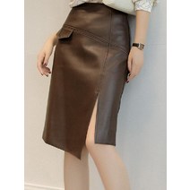 아보아숍 여성 천연 양가죽 미디 스커트 사이드 트임