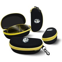 BLUPOND 금속 카라비너 및 지퍼가 있는 대형 선글라스 케이스 - EVA 세미 하드 프레임 안경 남성 여성용 블랙.