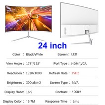 24/27 인치 곡선 75Hz 모니터 게임 M A FHD 1080P 컴퓨터 디스플레이 2800R HDMI/ GA DCR 눈 보호 ESA 100 100 2ms 응답, 01 24inch White
