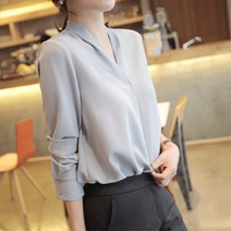 봄 데일리룩 블라우스 전문 셔츠 봄 여성 2023 새로운 쉬폰 탑 여성 v 넥 흰색 셔츠 여성 고급 디자인