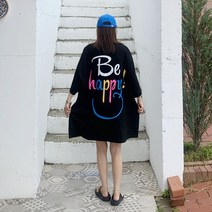 애플망고옷장 여성 빅사이즈 반팔 비해피 롱박스 캐주얼 여름 오버핏 롱티셔츠