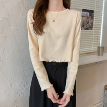 덕융목 귀걸이 숏 티셔츠 여 긴팔 세련되고 얇은 이너탑 이너웨어 추동