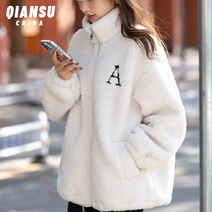 QIANSU 램스울 솔리드 캐주얼 도톰 트랙탑