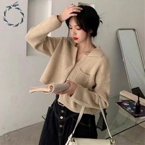 루나클로젯 빅카라 포켓 골지 브이넥 루즈핏 니트 크롭 가디건