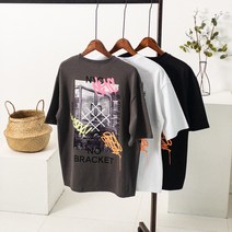 오버핏 프린팅 레터링 라운드 네온 반팔티