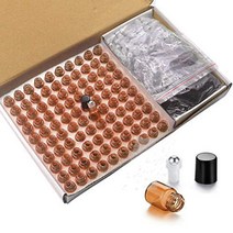Amber Glass Roller Bottles 100 Packs 1ml-1/4Dram Sample Vial Glass Roll On Bottles with Metal Roller, 1