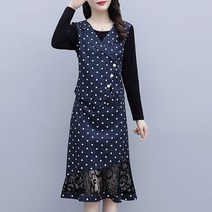 빅사이즈긴팔원피스 여신 무드 봄옷 코디 도트 패치워크 레이스원피스 뚱뚱한 배가리기 보이핏 볼륨 3739106319
