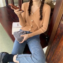 브이넥니트가디건 초 가을 숏 슬림핏 구덩이가 얇다 스웨터 코트 여성 오버핏 외 상의 2568751793