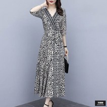 가바바 여성 빅사이즈 원피스 호피 패턴 브이넥 트임 롱원피스 G52465