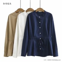 여성 빅사이즈 차이나카라 허리리본 셔츠 블라우스