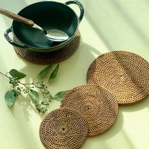 프리미엄 발리 라탄 티코스터 세트 컵받침 캔들받침, 3.원형10cm(4개 SET)