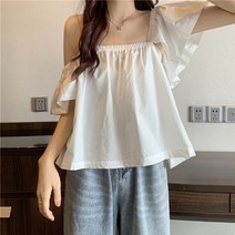 퐁순싸롱 오프숄더 레이스 플레어 셔링 나시 프릴 블라우스 YJ
