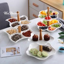 UNBAISER 세라믹 과일 디저트 안주 트레이 접시 그릇 2단 3종 홈쿡 인테리어 소품, C