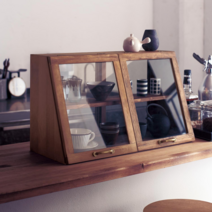 메종드초코 그릇 장식장 미니 그릇장 우드 쇼케이스 카페 빵보관함 소품 원목 진열대 인테리어 홈카페 컵진열 찬장 옛날 빈티지, 브라운 1단 더블