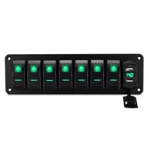 LED IP67 방수 해양 보트 로커 스위치 패널 8 갱 키트 12V/24V 회로 차단기 듀얼 USB 슬롯 라이트, 03 green