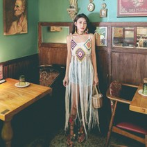 보헤미안느낌 에스닉 핸드메이드 꼬임 테슬 롱 나시 원피스 레이어드룩