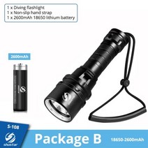 휴대용 탐조등 초고광도 led 후레쉬 손전등 충전식 캠핑 등산 낚시 써치라이트 전술, 6.Package B-2600mAh - L2-LED-B