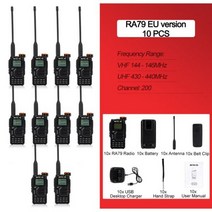 Retevis RA79 AM FM 에어밴드 주파수 수신 워키토키 UHF VHF 듀얼 밴드 멀티 USB C 충전 5W 햄 라디오, EU 10pcs