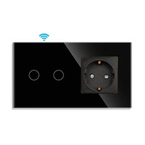 Bingoelec Tuya WiFi 스위치 일반 소켓 없음 중립 와이어 유리 패널 1/2/3gang 스마트 스위치 작동 Alexa Google 홈, black 2g with socket