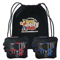 Beer Belly Bags 콘홀 - 경쟁사 시리즈 8 백 레진 충전 양면 스티커 사이드 | 매끄러운 바스켓 위브 (깃발/군대) 627595, Red/Blue Skulls Splash