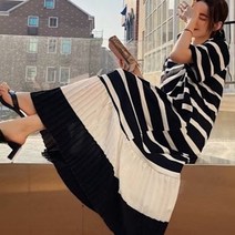 [워니쇼룸](데일리원피스)롱플리츠원피스 O061101 롱원피스 플리츠원피스 편한원피스 빅사이즈 데일리룩 단가라 스트라이프