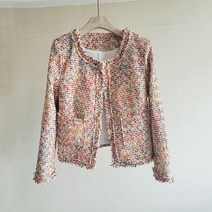컬러풀 체크 여성 트위드 자켓 레인보우 레이스 골드